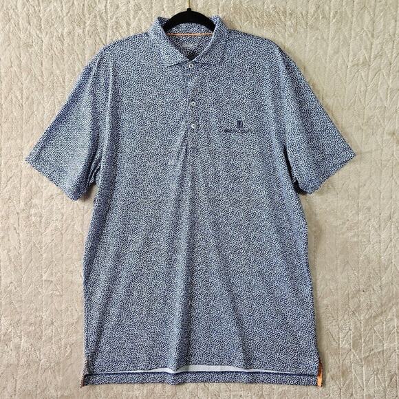 Johnnie O Polo Shirt Large UPF50 Micro Floral Blue Sun Protection Golf Preppy - Picture 1 of 7